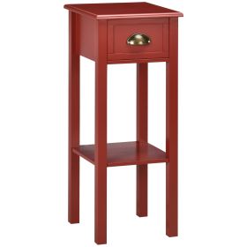 2-Tier Side Table with Drawer Narrow End Table Red for Living Room Bedroom