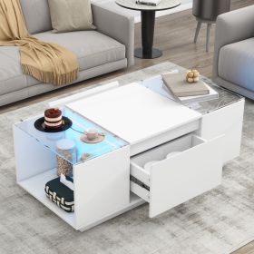U-Can Led Coffee Table, Modern Center Table with High-Gloss Finish and Glass Tabletop