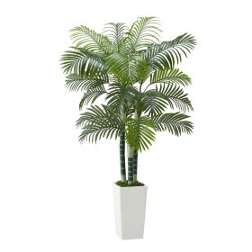 VEVOR Artificial Areca Palm Tree 6 ft, Fake Palm Tropical Plants with White Tall Planter, Faux Floor Silk Plant in Pot