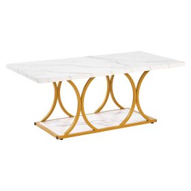 VEVOR Coffee Table, Modern Faux Marble Coffee Table, Large 2-Tier Rectangle Center Desk with Geometric Legs