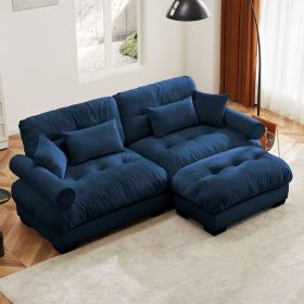 Over Size Modern Two-seater Sofa with Ottoman, Velvet 2-Seater with Round Bolster Armrests,With Waist Pillow and Throw Pillows