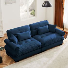 Large Size Modern Two-seater Sofa with Bolstered Armrests,Velvet 2-Seater Sofa With Waist Pillows and Throw Pillows , Suitable for Living Room ,