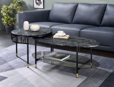 Silas Engineered Stone Top & Black Finish Nesting Table