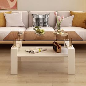 Rectangle Coffee Table, Tempered Glass Tabletop with MDF Layer, Modern Table for Living Room , Brown Glass