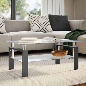 Coffee Table Black and Transparent Tempered Glass, Melamine