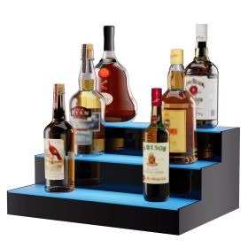 VEVOR LED Lighted Liquor Bottle Display, 3 Tiers 16 Inch Commercial Illuminated Home Bar Shelf, 3 Steps Whiskey Rack Stand