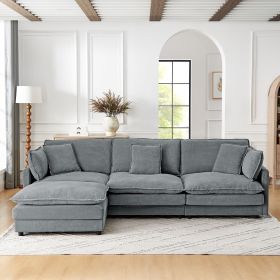 Modern Home Living Room L-Shaped Sectional Sofa Couches with Storage Ottoman, Convertible Oversized 4 Seater Couch Towel Fabric, Grey