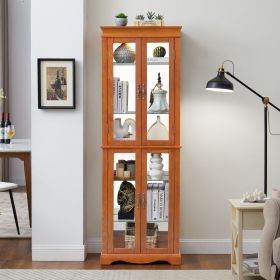 Lighted Glass Curio Display Cabinet,Display Cabinet,Glass Storage Cabinet Glass Wine cabinet Wood Frame Toy Display for Living Room, Kitchen (Color: as Pic)