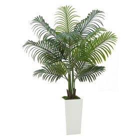 VEVOR Artificial Areca Palm Tree 5 ft, Fake Palm Tropical Plants with White Tall Planter, Faux Floor Silk Plant in Pot (Tree Type: Areca Palm, size: 5 ft)