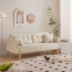 70" Velvet Sofa Couch Luxury Modern Upholstered 3-Seater sofa with 2 Pillows for Living Room, Apartment and Small Space (Color: Beige)