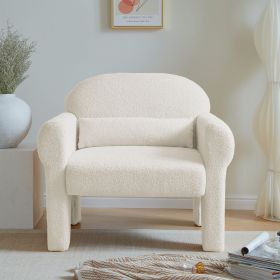 modern boucle accent chair with lumbar pillow for living room (Color: Beige)